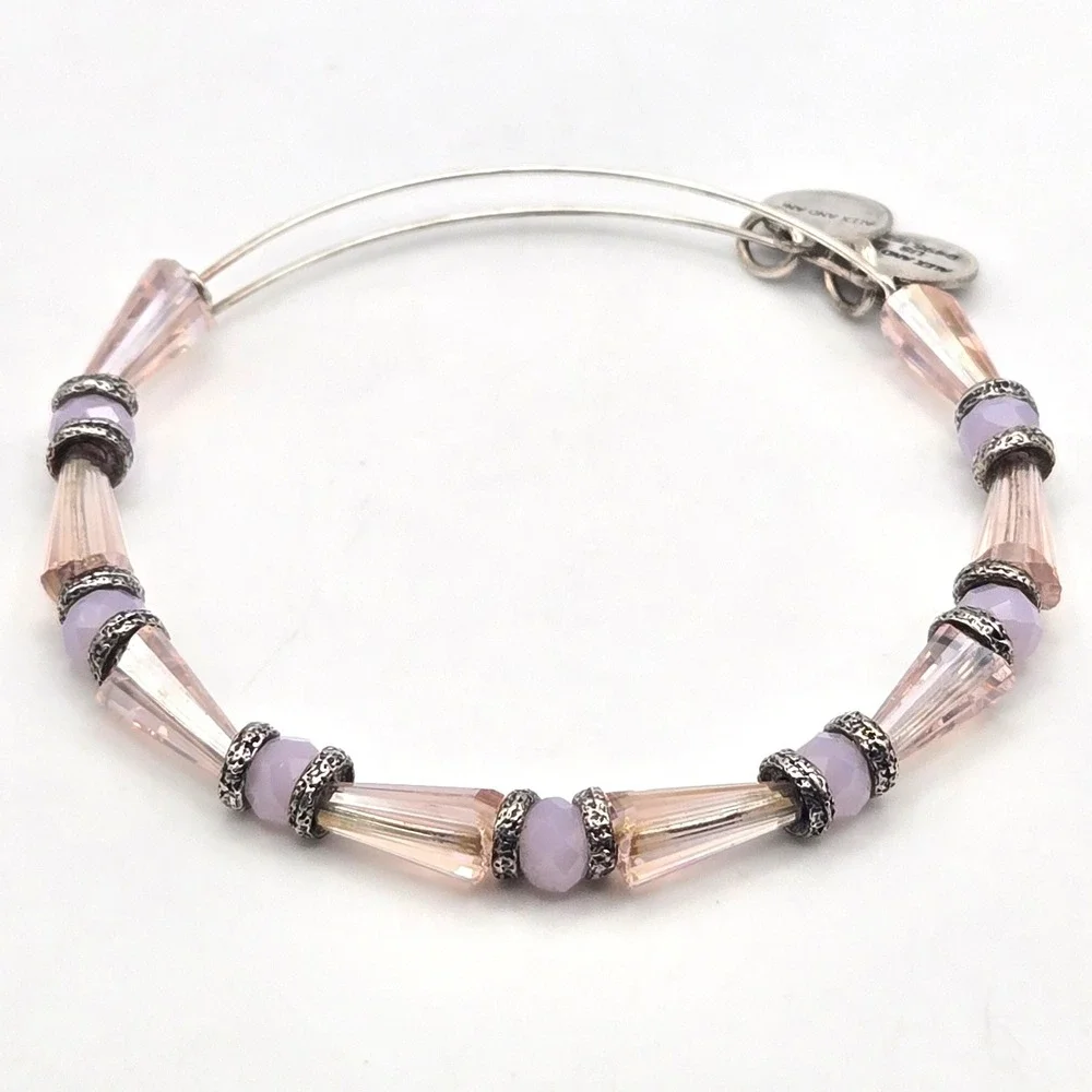 Alex and Ani Beaded Bangle Bracelet New Day Harmony‎ Thistle Silver Tone Purple